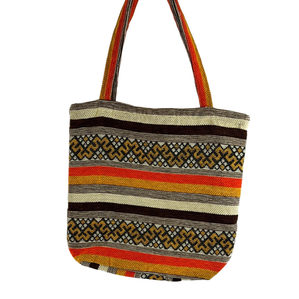 Super Cute Multicolour Striped Retro Chenille Tote Bag